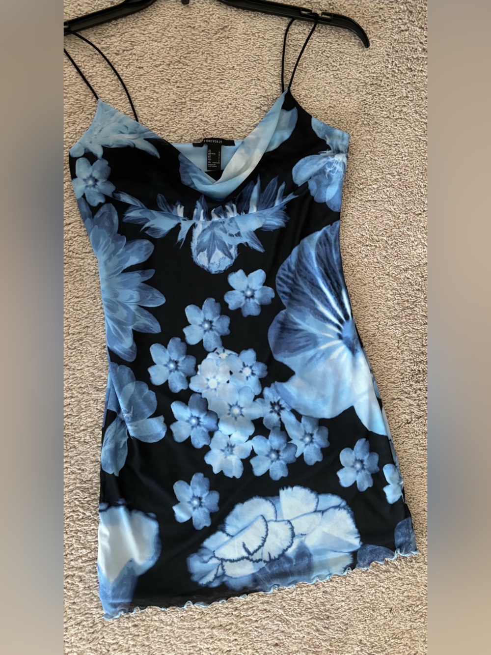 NWT Ladies Blue Floral Cowl Neck Mini dress.